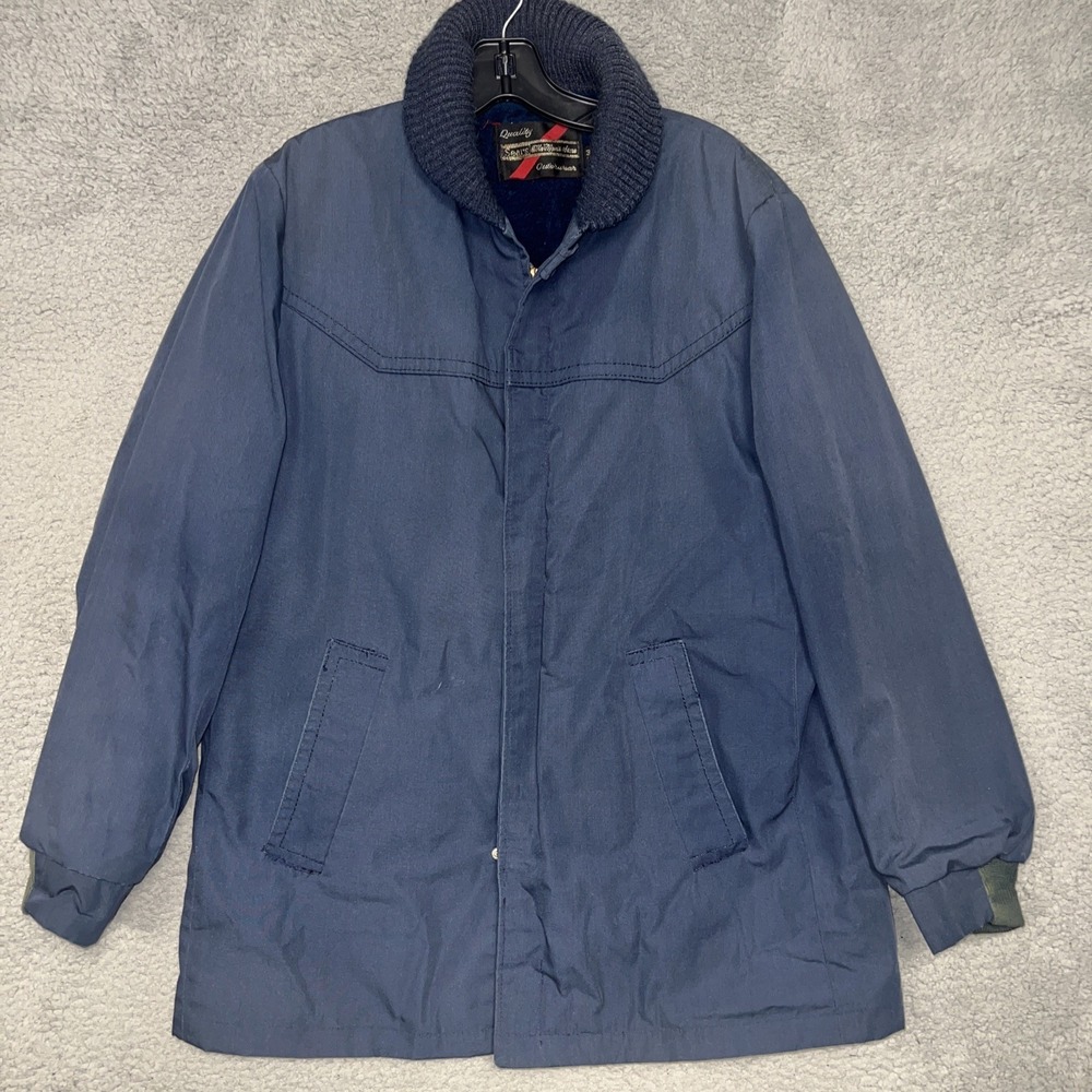 VTG‎ Sears Oakbrook Jacket Men's Sz 38 (M) Blue Shawl Sherpa Lined Outwear Coat